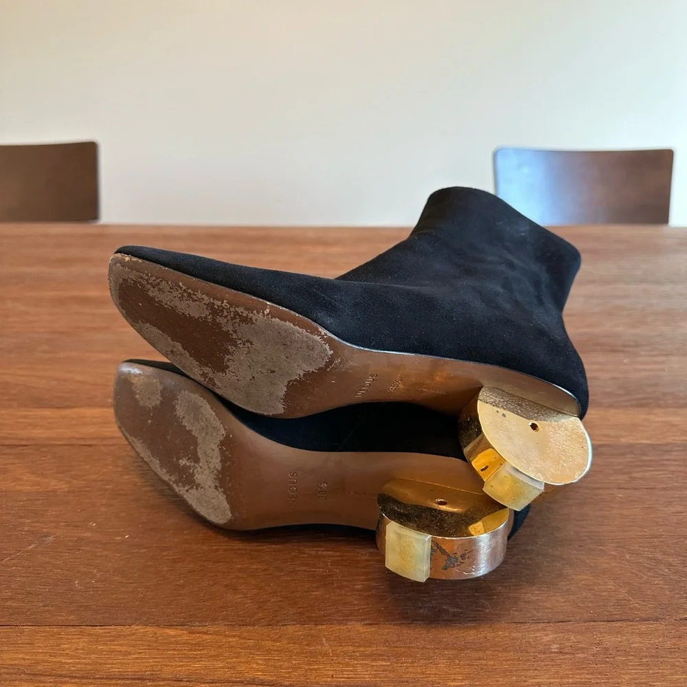 Neous Black Suede Ankle Boots Sculptural Gold Heel Size 38.5